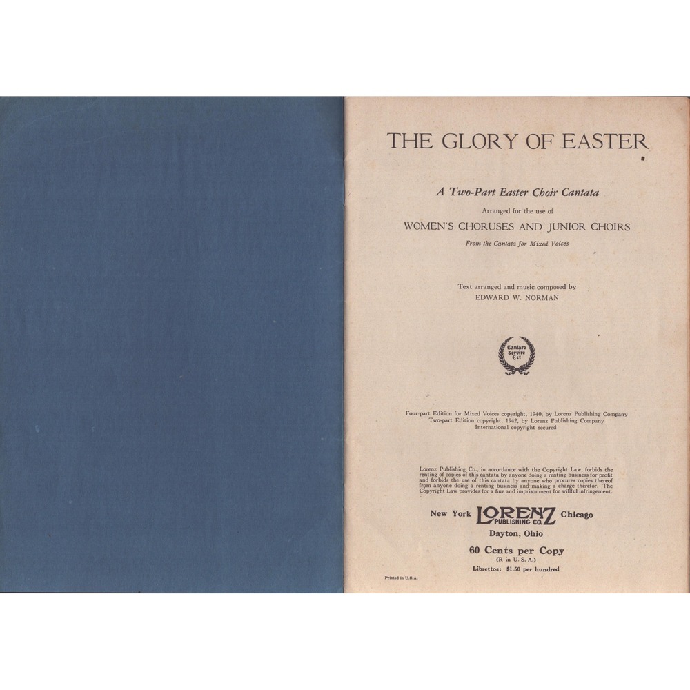 The Glory of Easter Two-Part Choir Cantata Edward W Norman Lorenz 1942 Music - Picture 3 of 4